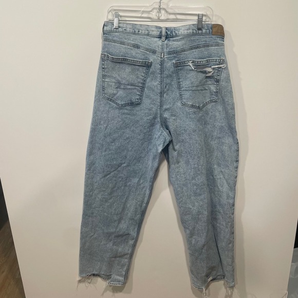 American Eagle Super High-Rise Baggy Straight Jeans Distressed Light Wash 14L - Picture 5 of 11